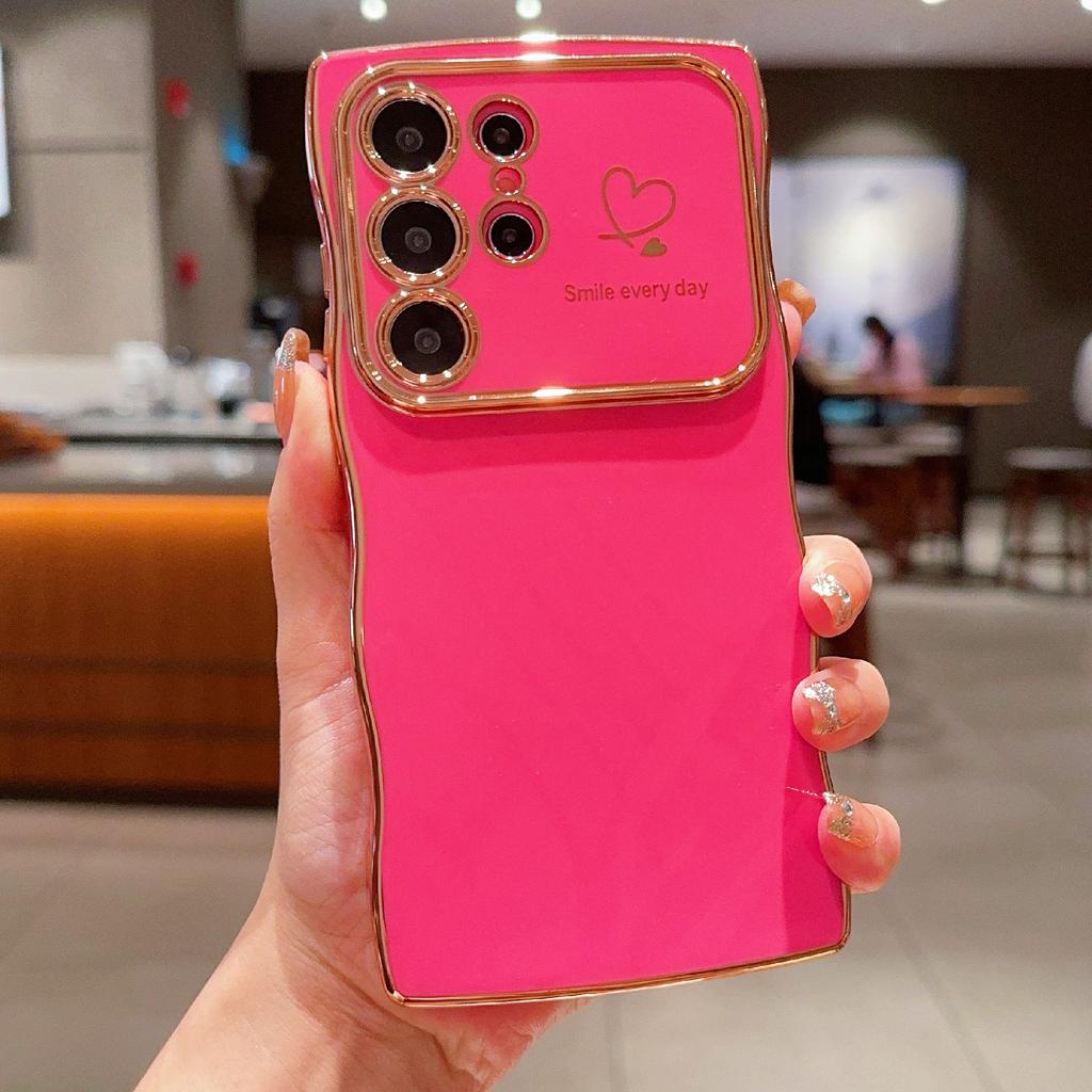 For Samsung Galaxy S23 Ultra Case Wave Frame with Love Heart Raised Camera Protection TPU Cover