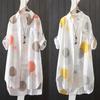 Casual Shirt Spring Autumn Women Fashion Print Long Sleeve Irregular Blouse Hem Anti Sun Lapel Coat for Daily Wear