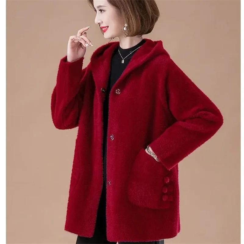 Mittelalterliche und ältere Frauen 2024 Frühling und Herbst Neuer Nerz-Fleece Damenmantel Hochwertiger Stoff für Mütter Plus Size Plus Strickjackenmantel