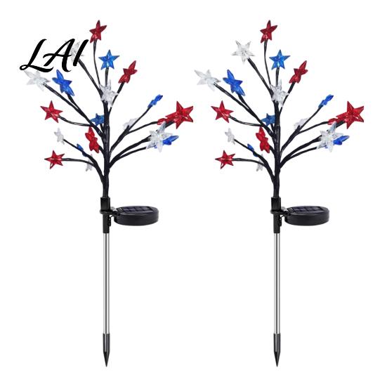 Independence Day Yard Decorations 4th of July Solar Garden Lights Red White Blue Star Outdoor Summer Party Lighting String Waterproof Flexible