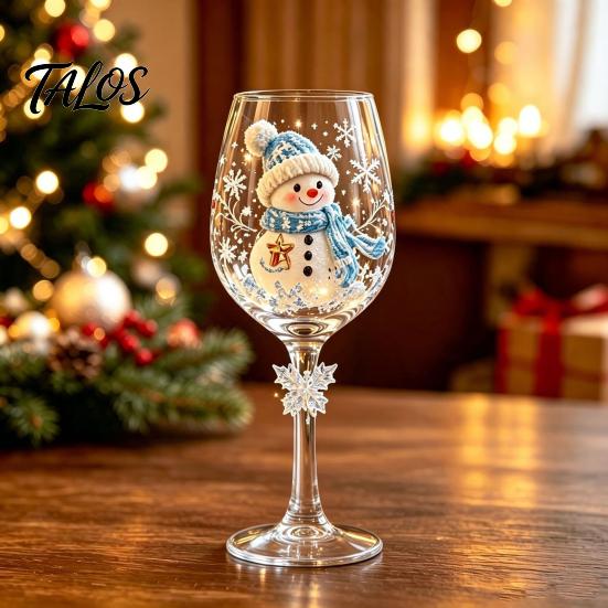 Dekoratives Glasgeschirr für Feiern Weihnachts-Weinglas, Weihnachtsmann Schneemann Rentier Strumpf Baum Kranz Muster Premium-Becher Feiertags-Glasware