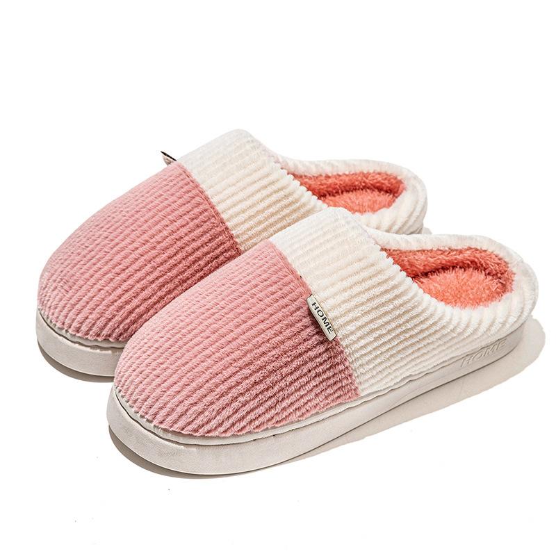 Double spell stepping on shit cotton slippers autumn and winter indoor home use warm and velvet thick-soled couple wedding shoes