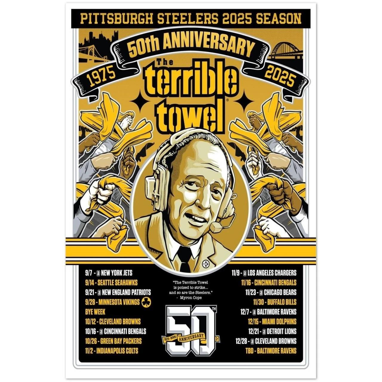 Pittsburgh Steelers The Terrible Towel 50th Anniversary 2025 Poster Unisex T-Shirt M