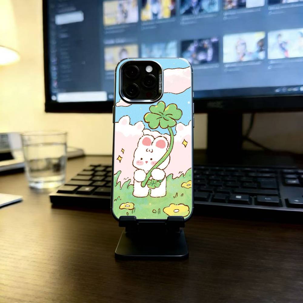 Bunny Kawaii Phone Case For iPhone 17,16,15,14,13,12,11 Plus,Pro Max,XS,Colorful Silver Black Cover