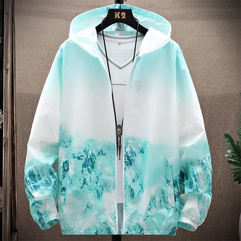 

Летняя мужская куртка с капюшоном, водонепроницаемая солнцезащитная одежда, мужская быстросохнущая ветровка, размер 4XL XXL зелёный