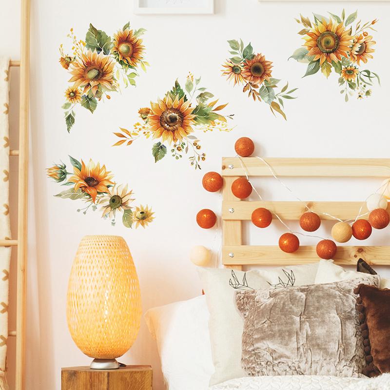 Small Fresh Yellow Sunflower Wall Sticker Bedroom Living Room Cabinet Mirror Decoration Sticker