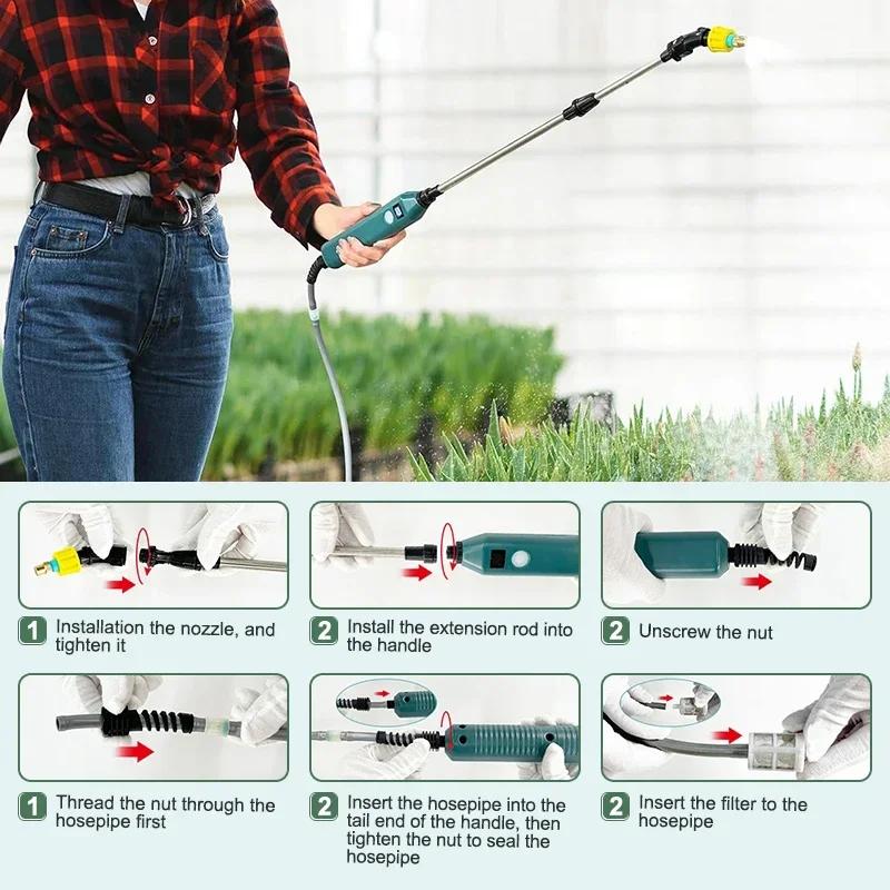2400mAh High Pressure Electric Garden Sprayer Rechargeable Portable with 3 Adjustable Nozzles for Lawn Plants Irrigation