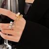 Zircon & Pearl Inlaid Square Open Ring – Elegant, Versatile Hand Jewelry for Women