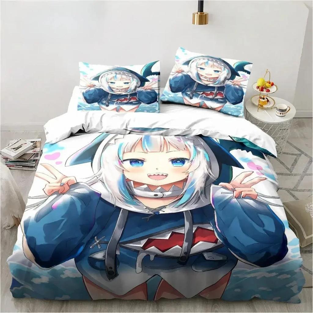 Top Kawaii Gawr Gura Cute Girl My Angle King Twin Double Child Bedding Set Microfiber or Polyester Print Anime Duvet Cover Set
