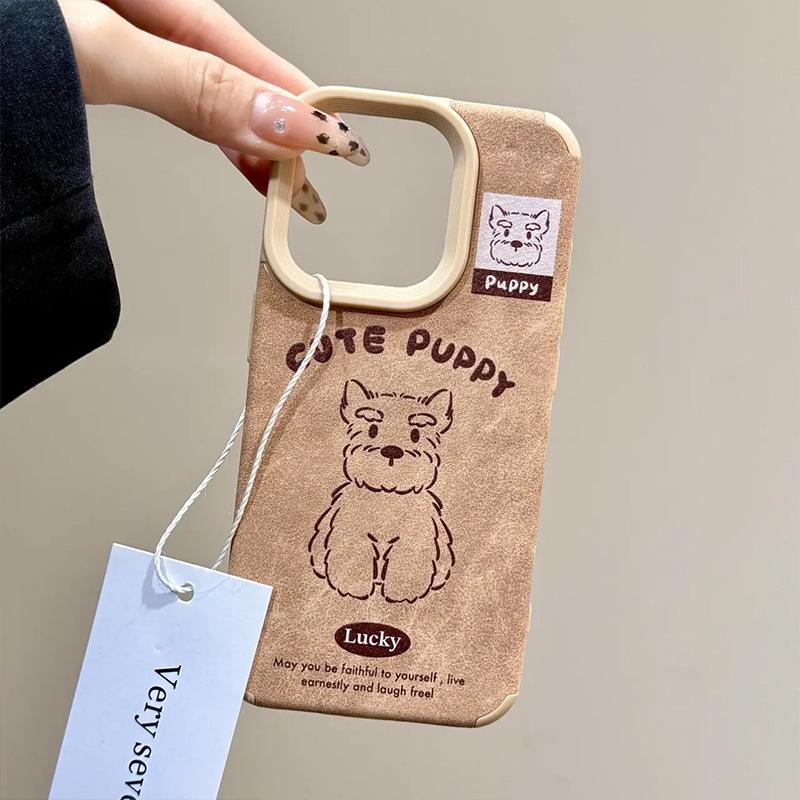 

Осень и Зима Ins Коричневая Кожа Мультяшный Объемный Шнауцер Подходит для Чехла для Мобильного Телефона IPhone16promax Apple 16