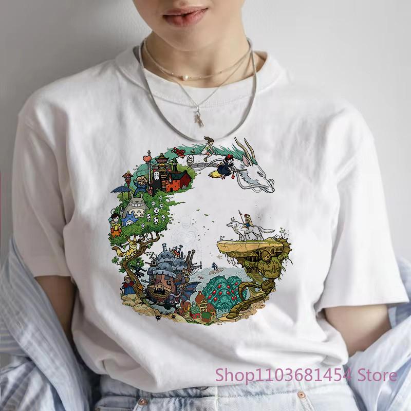 Japonské anime tričko s grafickým potiskem draka Dámské Nové letní Harajuku Estetické tričko Bílé topy Ležérní dámské tričko