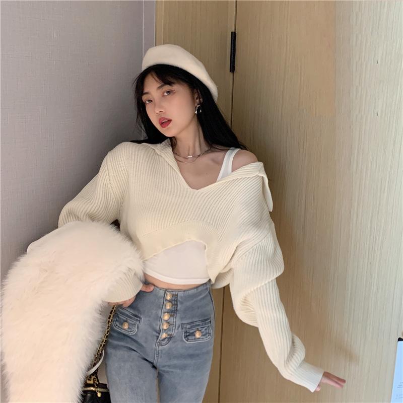 Hong Kong Taste Vintage Chic Sweater Autumn and Winter New Design Sense of Small Fashion Short Style Knitwear Top Women