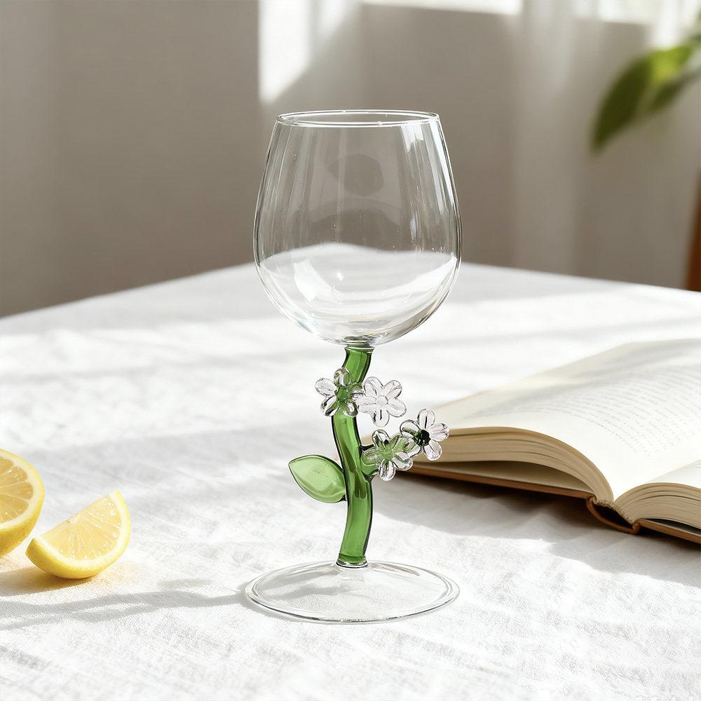 Botanical flower glass high footed champagne glass high aesthetic transparent red wine glass artistic Bordeaux glass