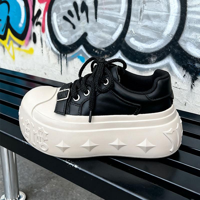 European Big Head Bread Shoes Women's New Thick-soled Muffin Shoes Versatile Small Height Increase Casual Board Shoes