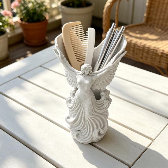 Desk Organizer for Office 3D Printed Angel Wings Vase & Pen Holder, Sculpture Unique Home Accessories Desktop Decor, Multi?Functional Dry