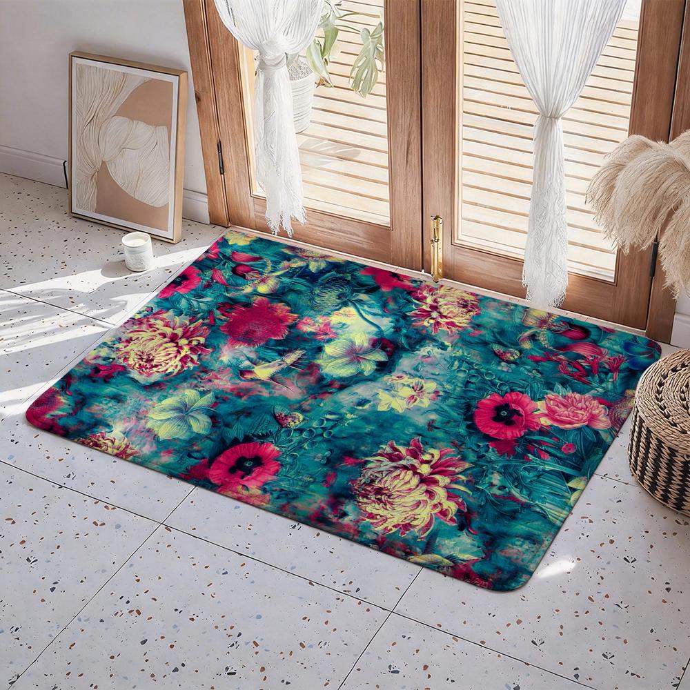 Abstract E Eyes Floor Mat Eco Flannel Doormat Non Slip Odorless Indoor Floor Rug Soft Short Plush Home Mat