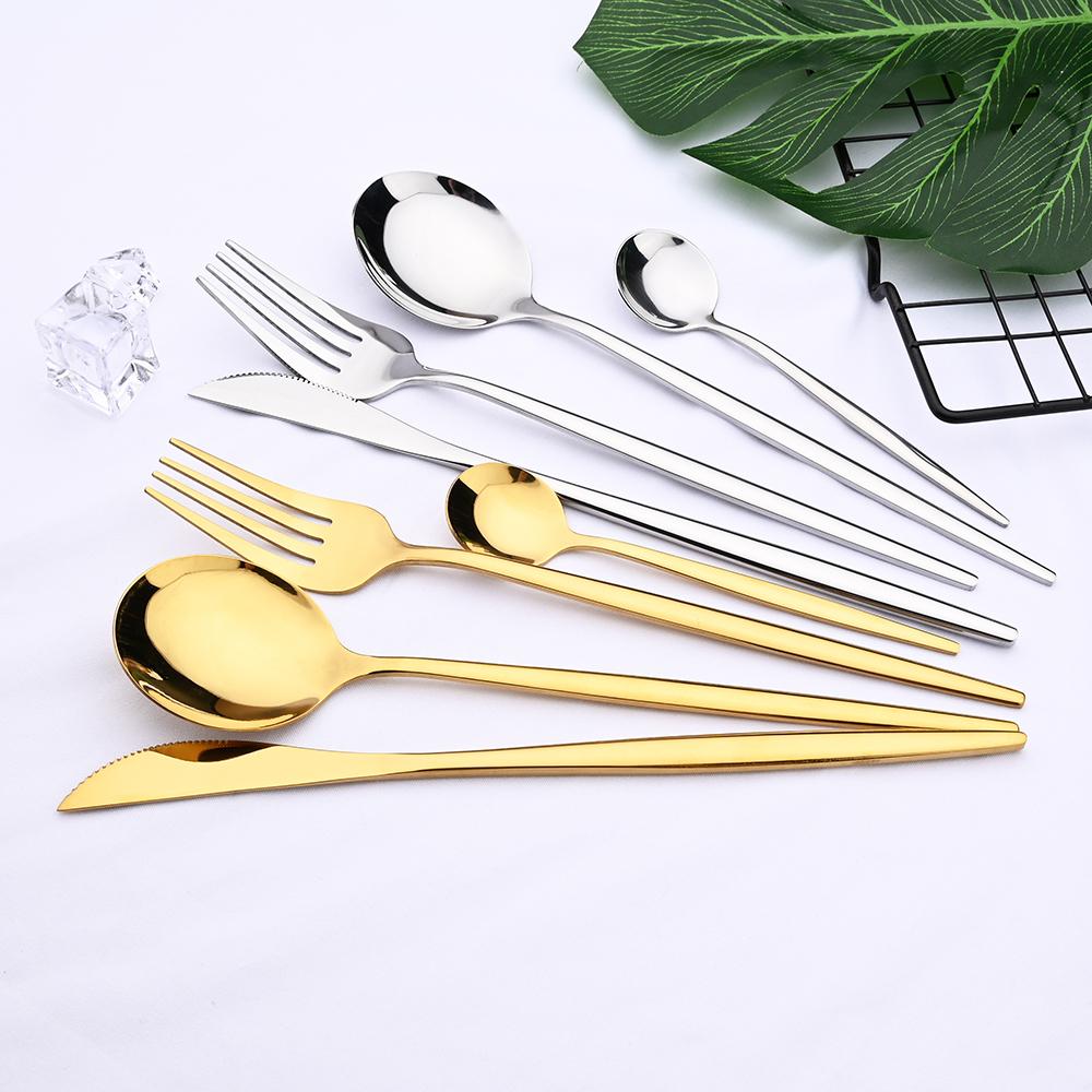 24pcs White Gold Dinnerware Set Stainless Steel Knife Fork Spoon Cutlery Set Kitchen Tableware Set Flatware Set Wholesale