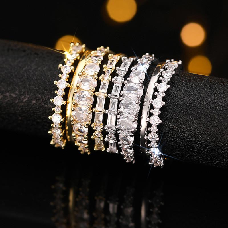 Sterling  Fashion Stackable Rings for Women Luxury Modern Bright Cubic Zirconia Finger Jewelry Wedding Band Accessory
