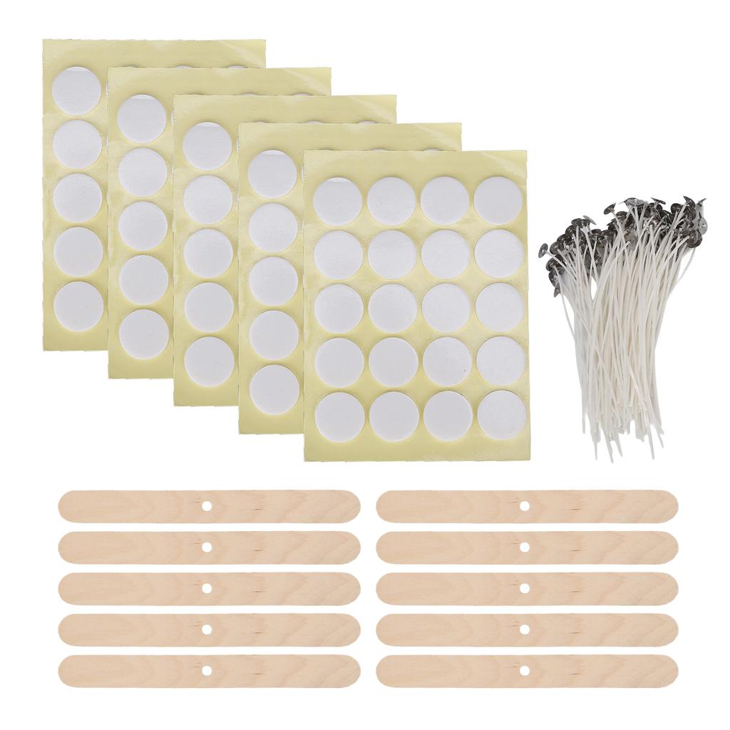DIY 100Pcs Candle Making Kit 15cm Candle Wicks100Pcs Double Sided Wicks Stickers10Pcs Wood Wicks