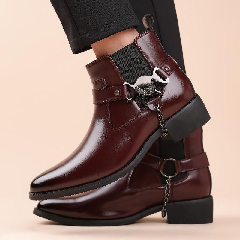 Brand Men Boots Fashion Pointed Leather Booties British Style Business Ankle Boots Lacquer Leather High Top Boot Men Dress Boots