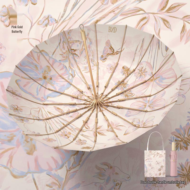 16-Speichen-Doppelnutzungs-Farbschirm: Schutz bei Regen oder Sonnenschein, Dreifach-Doppelfalt-Design