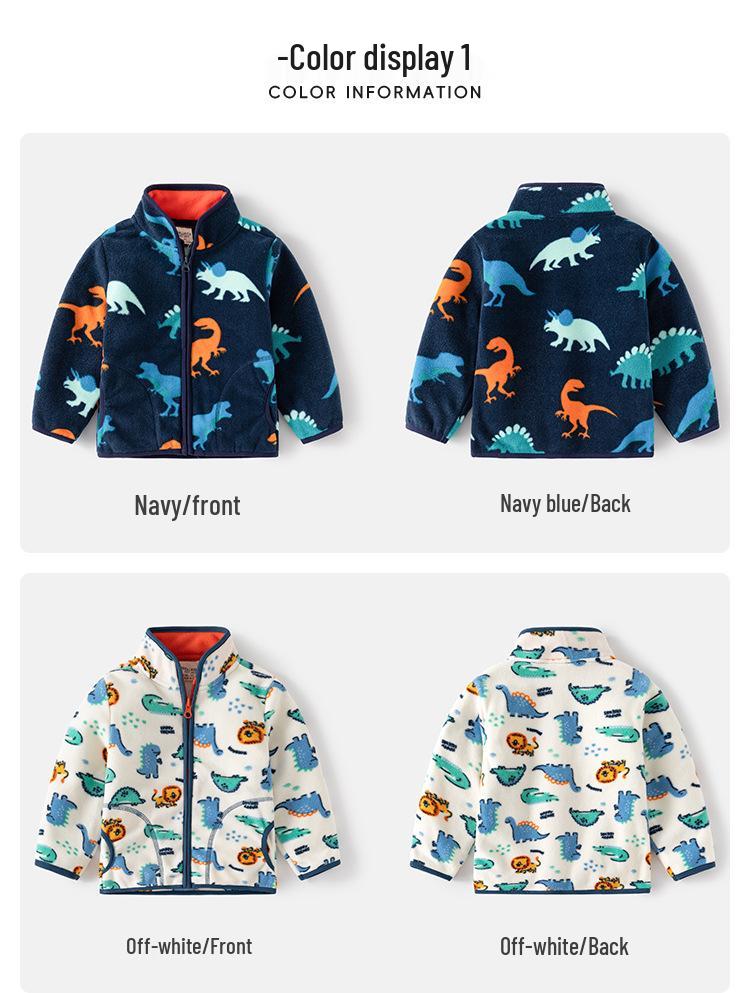 Kids’ Printed Fleece Jacket - Boys' & Girls' Warm Top, Stand Collar Cardigan for Autumn and Winter