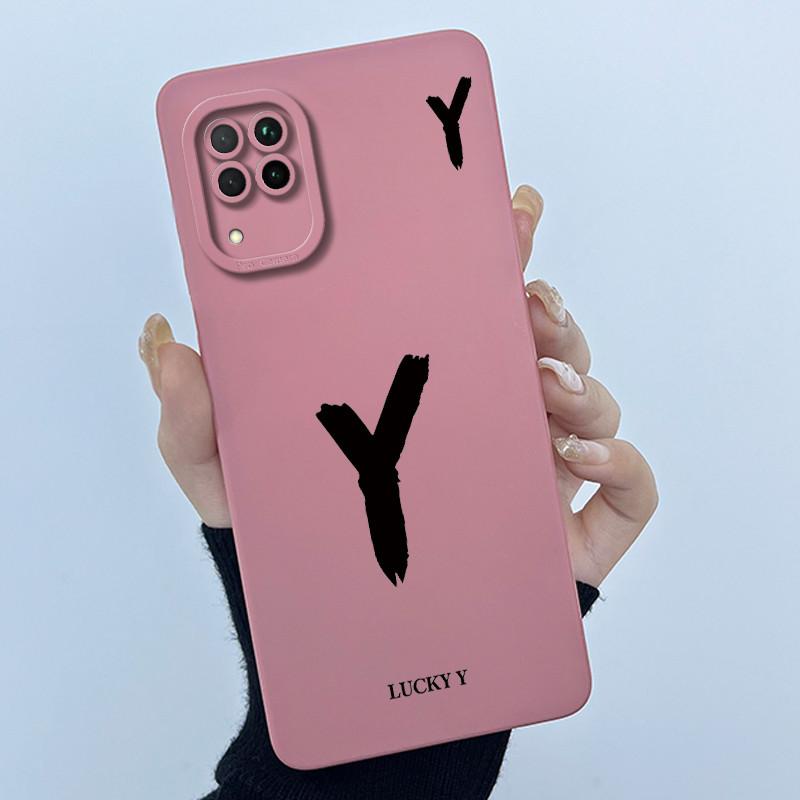 For Huawei Nova 7i Case Cover Lucky Initial Letter Liquid Soft Silicone Phone Bumper for Huawei P40 Lite Nova7i JNY-LX2 Casing