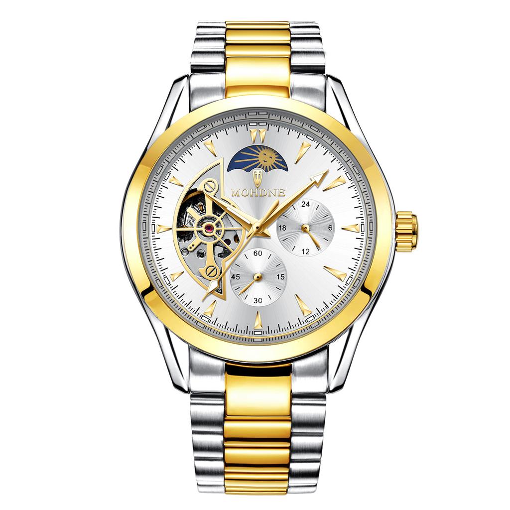 Modun Men's New Sun, Moon and Stars Tourbillon Hollow Luminous Six-needle Three-eye Fully Automatic Mechanical Watch