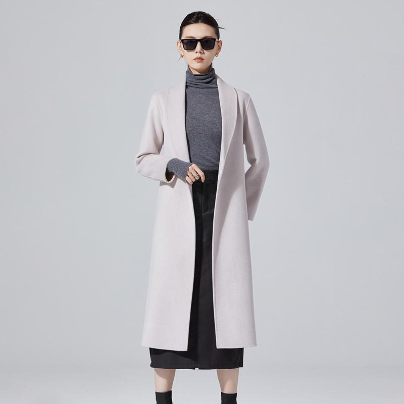 Women's Mid-Length Double-Sided Cashmere Coat - Slim Fit Korean Style Belted Trench, 100% Pure Wool for Autumn and Winter