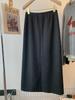 Women's Deep Gray Wool Tweed Midi A-line Skirt, 2026 Spring/Autumn Collection, Elastic High Waist.