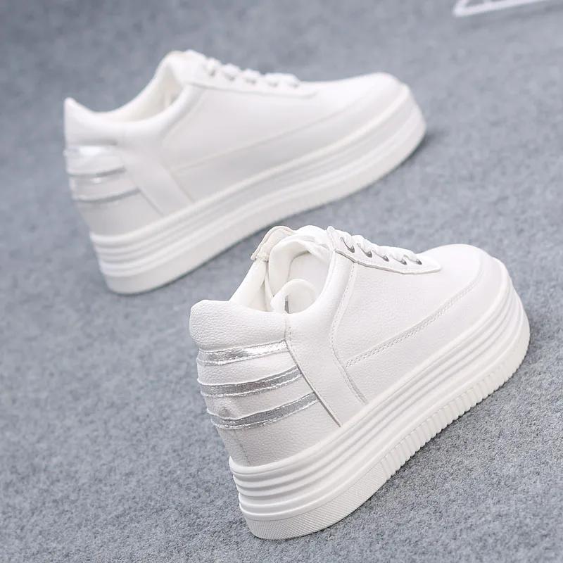 Fashion 8CM Genuine Leather Women Sneakers Autumn  Vulcanized Shoes Fashion Ladies Sports Casual Little White Shoe Cowhide