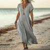 2026 Cotton Linen Midi Dress Women Loose V-Neck A-Line Sleeveless Elegant Casual Long Office Travel Beach