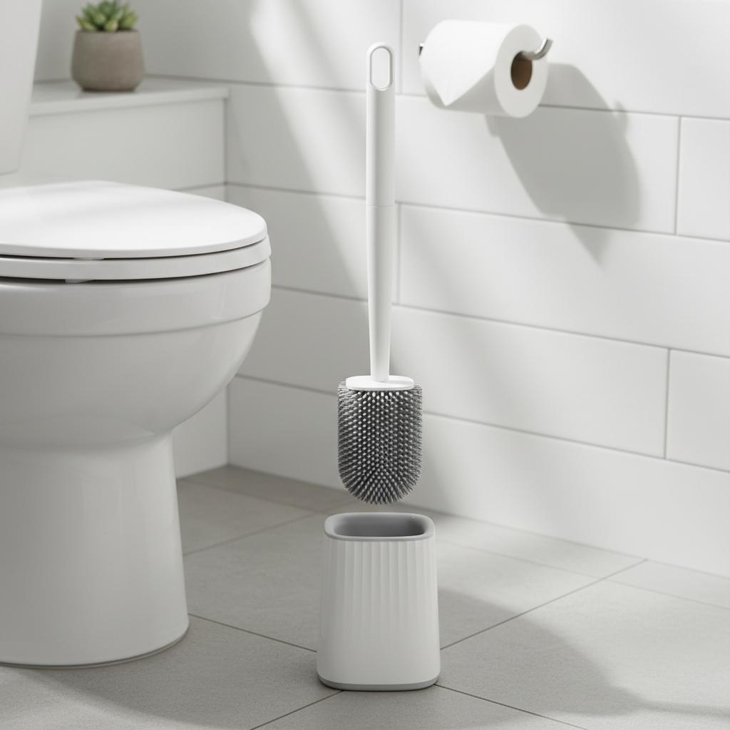 Soft Rubber Toilet Brush With Detachable Handle Wall Mounted Cleaning Tool For Home Use