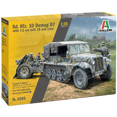 

Platz Italeri 1/35 Scale WWII German Sd.Kfz.10 Demag D7 & 7.5cm lelG4 18 Infantry Gun with 9 Artillery Pieces, Plastic Model Kit IT6595 (Combat Vehicl