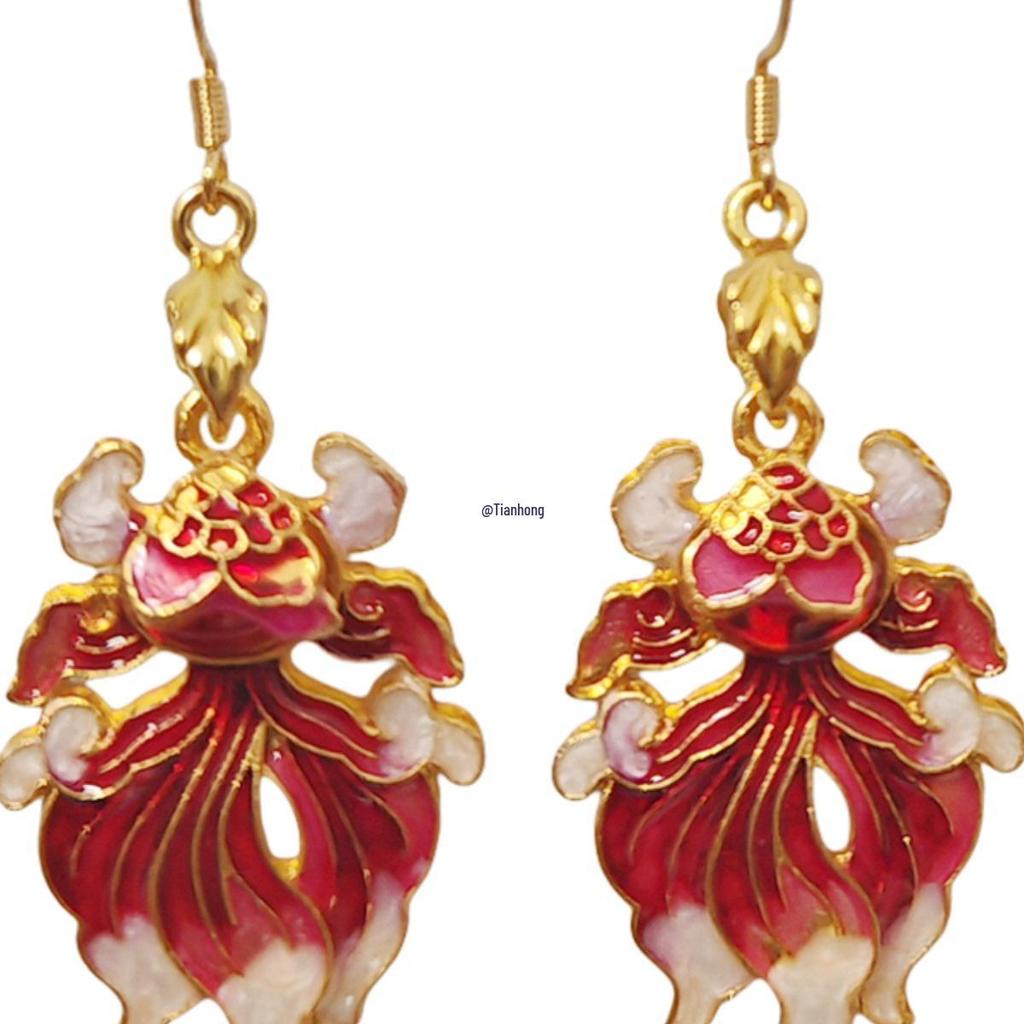 Koi Red Chinese Style Dangle Earrings - Good Luck Accessories & Gifts