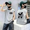 Boys' Color Block Cotton Vest T-Shirt - Summer 2026 Casual Sleeveless Top for Medium & Large Sizes
