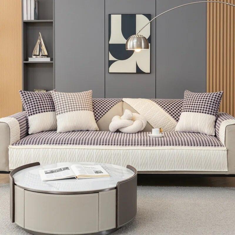 Thousand Bird Grid Splicing Sofa Cover Chenille Non-slip Sofa Cover All-season Universal Sofa Cushion for Living Room Home Decor
