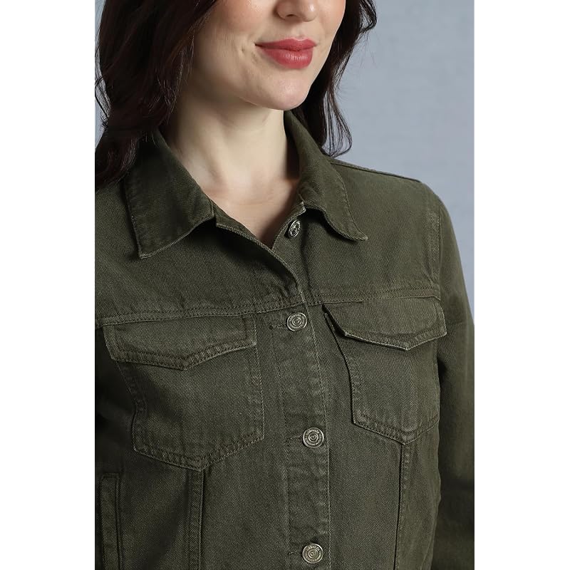 INKD Women' Overdyed Trucker Denim Jacket Jacket for Women Cotton Double Flap Pocket Regular Fit Full Sl