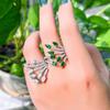 Light Luxury Full Diamond Creative Leaf Open Ring Colorful Treasure Emerald Micro Inlaid Zircon Temperament Ring Ring Ring