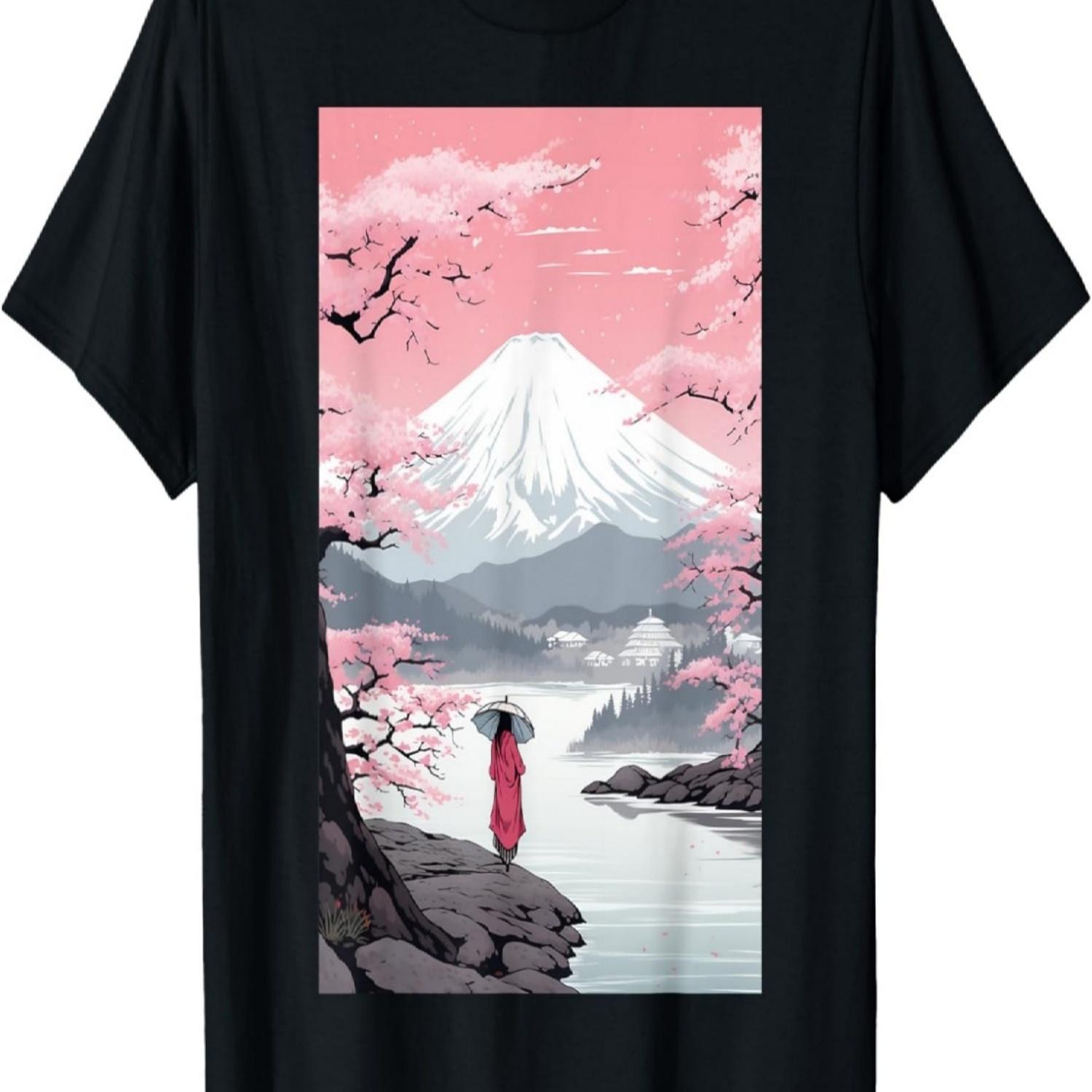 Mount Fuji Geisha Cherry Blossom T-Shirt S