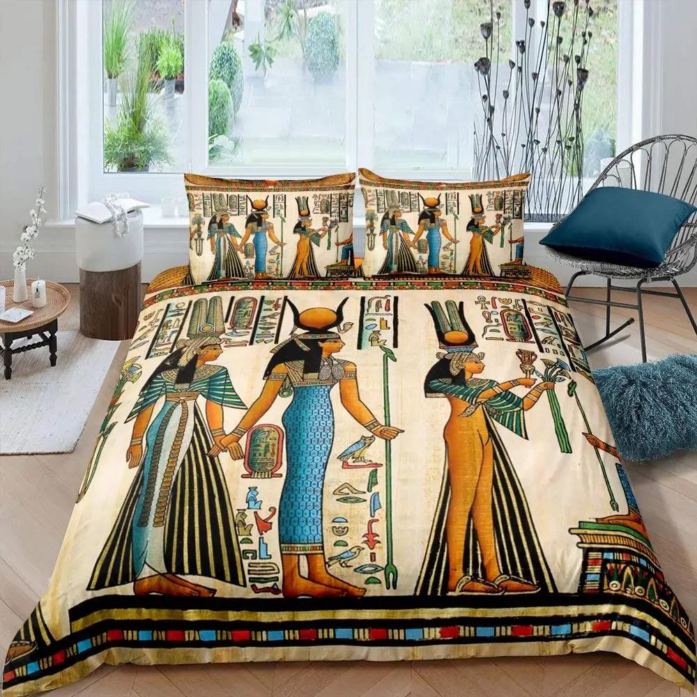 Egyptian Themed Duvet Cover Sets For Teens Adults Quilt Covers Lightweight Down Room Decor 2 Pillowcases 1 Duvet Cover No Quilt