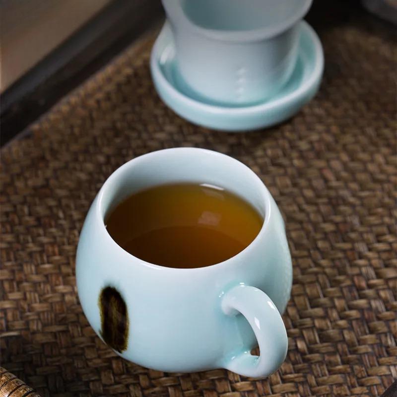 330ml Longquan Celadon Filter Tea Separator Cup Traditional Tea Mug with Infuser Household Tea Soaking Office Water Cup Cafes