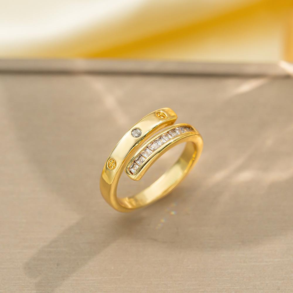 Korean Version of Light Luxury Design Full Diamond Inlaid Zircon Ring Women's Opening Adjustable Ring Internet Celebrity Fashion Accessories