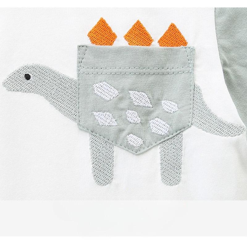 Cartoon Dinosaur Print Short Sleeved Set Summer New Plaid Shorts Set Kid Clothing