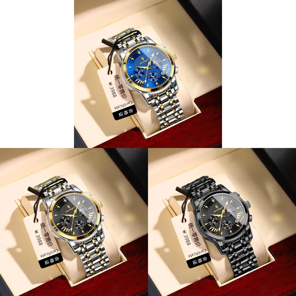 Swiss Mens Watch With Luminous Dial Moon Phase Chronograph For Sports And Casual Wear