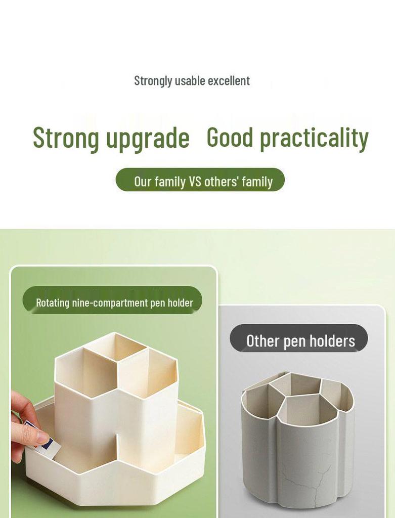 Nine-Grid Rotating Pen Holder, Upgraded Large Capacity, High-End Desktop Organizer, Multifunctional Luxury Storage Box