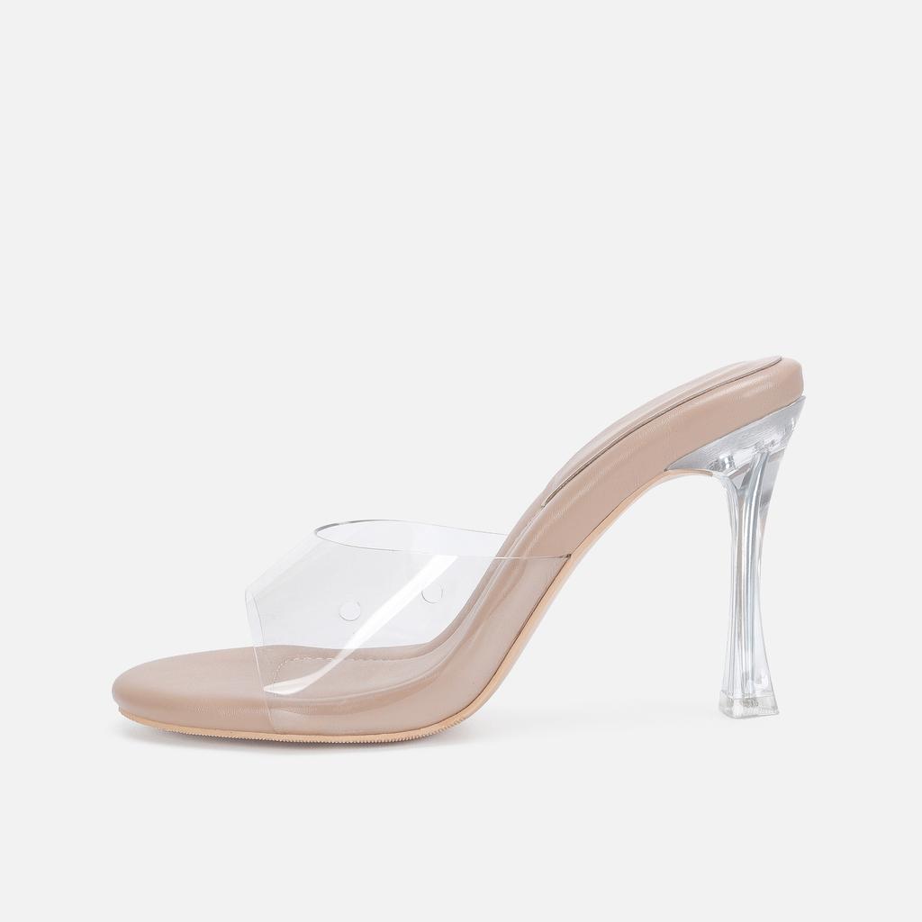 Fashion Stiletto sandals women, simple crystal transparent, high heel slippers