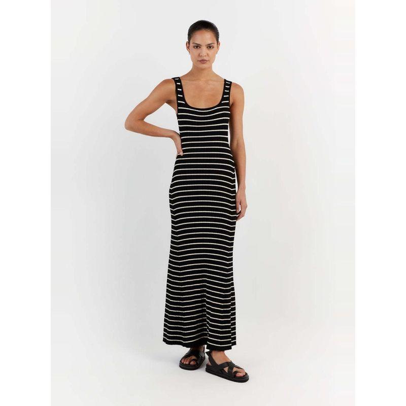 Stripe Vest Contrast Color European and American Style Beach Vacation Sexy Long dress Knitted Sunken Stripe Long Dress Summer Women