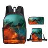 2021 Godzilla Wars King Kong School Bag Three-Piece Combination Set Primary And Secondary School Students Printed Backpack Cartoon School Bag