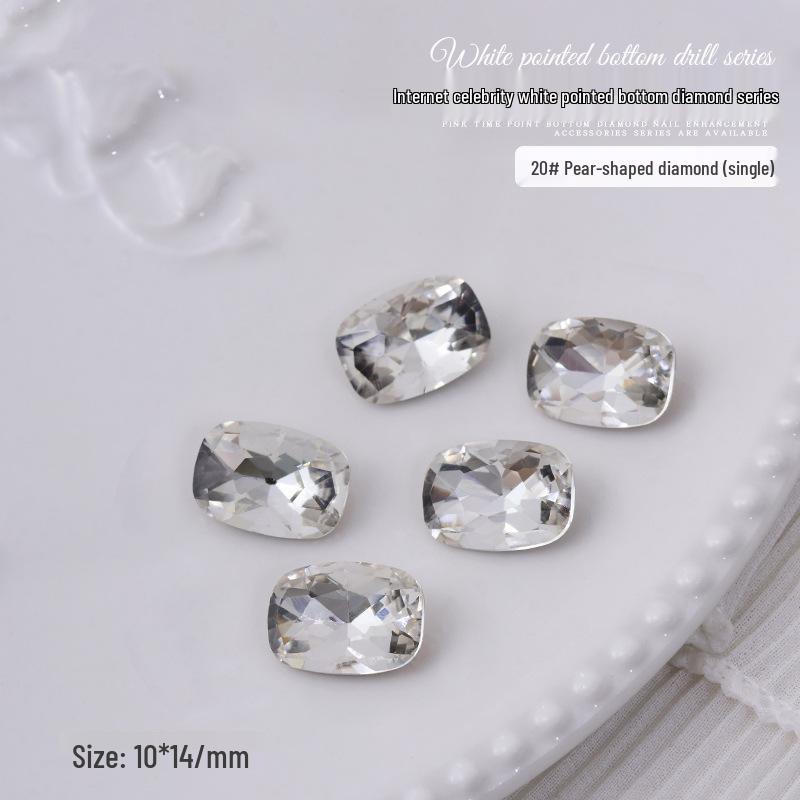 Nail Art Decorations: Transparent Pointed Rhinestones - Heart, Water Drop, Square, Butterfly Shapes